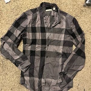 Burberry Gray and Black Plaid Button-Down Shirt